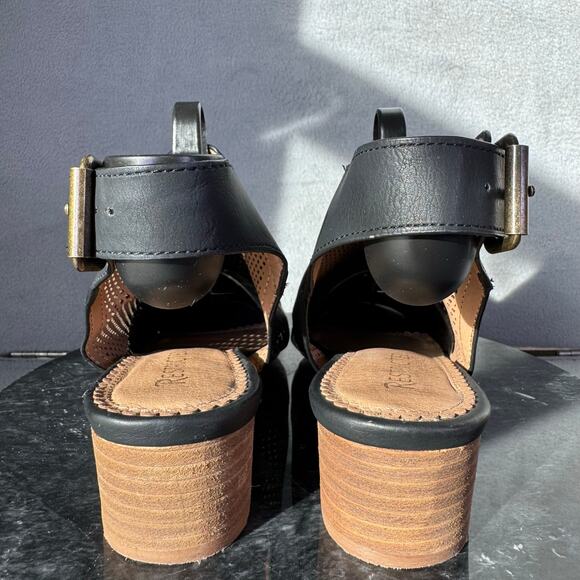 Restricted Peep Toe Cutout Black Heeled Sandals Ankle Strap Women’s Size 7 US - Picture 4 of 8